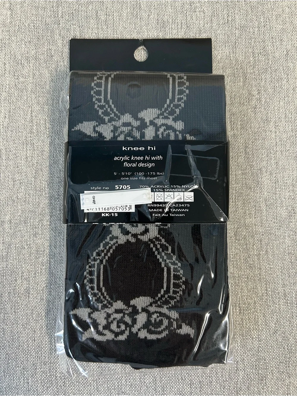 Music Legs Black Acrylic Knee Highs with Floral Design